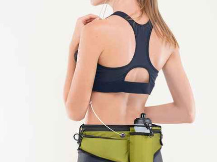Black Adjustable Running Waist Pack with Water Bottle Holder, Reflective Design, and Multiple Storage Pockets for Outdoor Activities