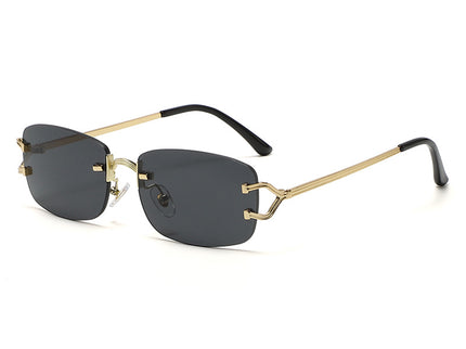 Black Stylish Frameless Diamond-Cut Sunglasses with Metallic Temples ‚Äö√Ñ√¨ Trendy Line-Design Fashion Eyewear