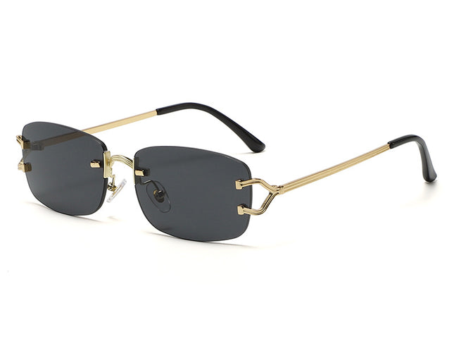 Black Stylish Frameless Diamond-Cut Sunglasses with Metallic Temples ‚Äö√Ñ√¨ Trendy Line-Design Fashion Eyewear