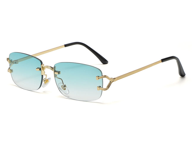 Light Green Stylish Frameless Diamond-Cut Sunglasses with Metallic Temples - Trendy Line-Design Fashion Eyewear