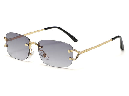 Light Gray Stylish Frameless Diamond-Cut Sunglasses with Metallic Temples - Trendy Line-Design Fashion Eyewear