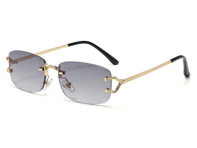 Light Gray Stylish Frameless Diamond-Cut Sunglasses with Metallic Temples - Trendy Line-Design Fashion Eyewear