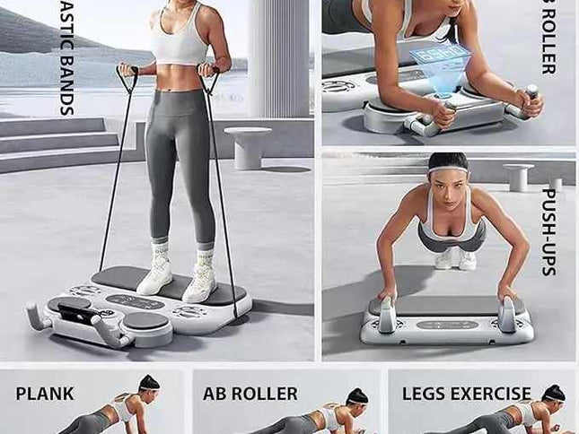 Black 6-in-1 Multifunctional Fitness Board - Ab Wheel, Automatic Rebound, Fat Burning and Core Strengthening Home Workout Equipment