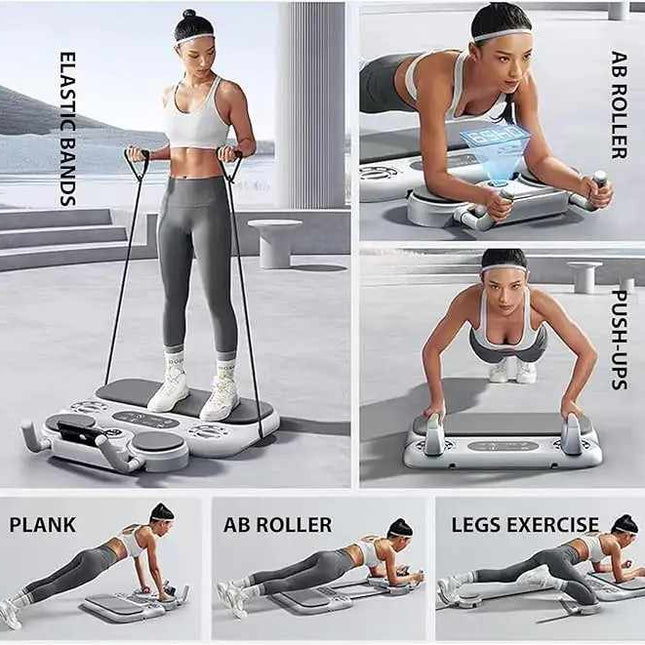 Black 6-in-1 Multifunctional Fitness Board - Ab Wheel, Automatic Rebound, Fat Burning and Core Strengthening Home Workout Equipment