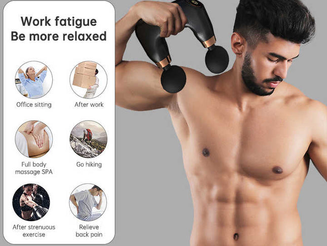 Black Dual-Head Mini Massage Gun ‚Äì Portable Professional Muscle Relaxation Device with 5-Speed Adjustment for Deep Tissue Recovery and Pain Relief