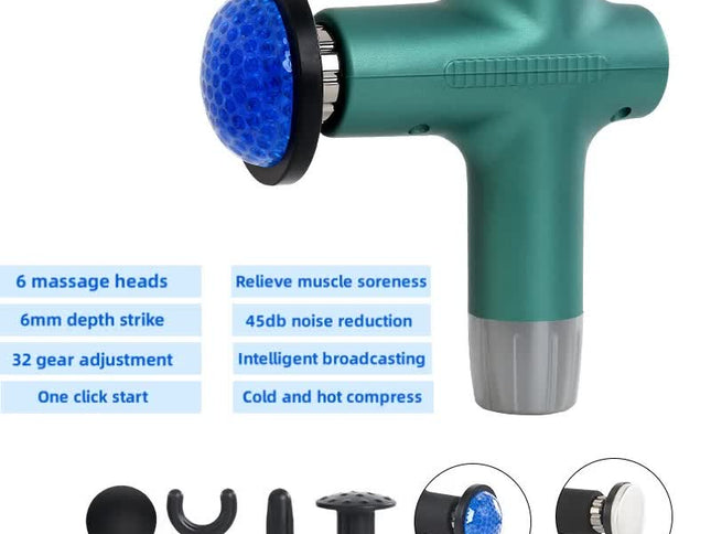 Green Mini 4-Head Deep Tissue Massage Gun - Portable Wireless Fascia Gun for Muscle Relaxation with Cold & Heat Therapy, LCD Display