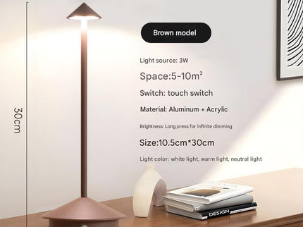 Brown Modern Minimalist Aluminum LED Mushroom Night Light - Creative Bedside Atmosphere Lamp for Dining Room and Bedroom