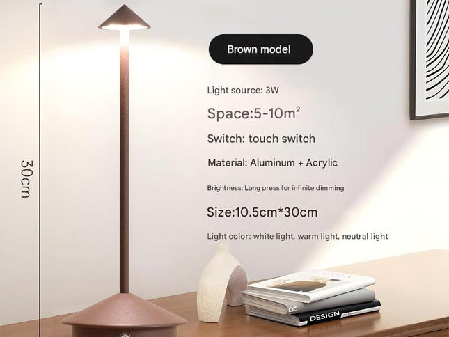 Brown Modern Minimalist Aluminum LED Mushroom Night Light - Creative Bedside Atmosphere Lamp for Dining Room and Bedroom