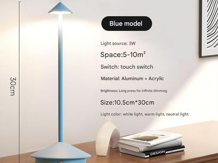 Blue Modern Minimalist Aluminum LED Mushroom Night Light - Creative Bedside Atmosphere Lamp for Dining Room and Bedroom