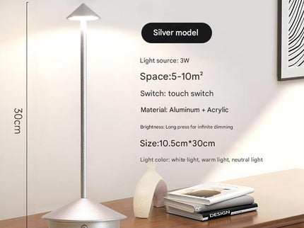 Silver Modern Minimalist Aluminum LED Mushroom Night Light - Creative Bedside Atmosphere Lamp for Dining Room and Bedroom