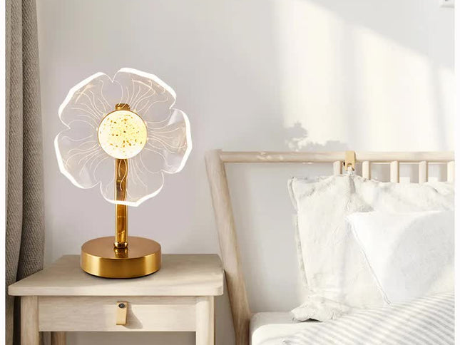 Petal Shape Luxury Acrylic Table Lamp - Modern USB Powered Night Light | Decorative Atmosphere Lamp for Bedroom, Living Room, and Bedside | Compact Design with 3 Color Temperatures