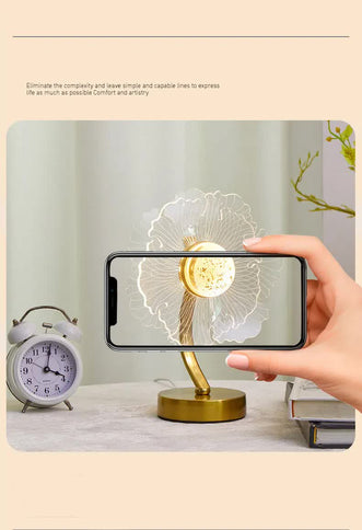 Flower Shape Luxury Acrylic Table Lamp - Modern USB Powered Night Light | Decorative Atmosphere Lamp for Bedroom, Living Room, and Bedside | Compact Design with 3 Color Temperatures