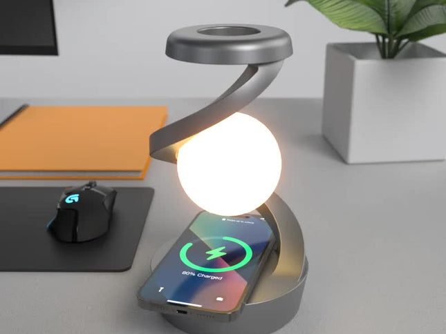 Black 360¬¨‚àû Rotating Floating Night Light ‚Äö√Ñ√¨ Wireless Charging Table Lamp | 7-Color RGB Atmosphere Light | USB Rechargeable for Bedroom, Bedside, Desk, Camping, and Party D‚àö¬©cor