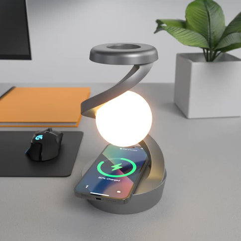 Black 360¬∞ Rotating Floating Night Light ‚Äì Wireless Charging Table Lamp | 7-Color RGB Atmosphere Light | USB Rechargeable for Bedroom, Bedside, Desk, Camping, and Party D√©cor