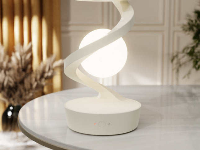 White 360¬¨‚àû Rotating Floating Night Light - Wireless Charging Table Lamp | 7-Color RGB Atmosphere Light | USB Rechargeable for Bedroom, Bedside, Desk, Camping, and Party D‚àö¬©cor