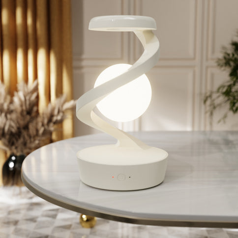 White 360¬∞ Rotating Floating Night Light - Wireless Charging Table Lamp | 7-Color RGB Atmosphere Light | USB Rechargeable for Bedroom, Bedside, Desk, Camping, and Party D√©cor