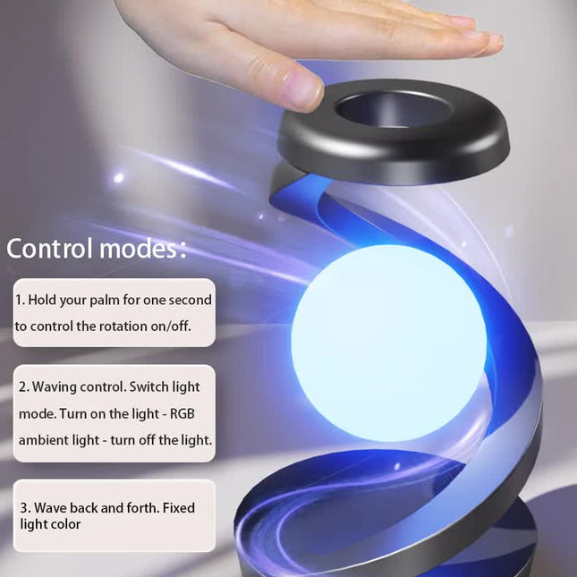White 360¬¨¬®¬¨¬Æ‚Äö√Ñ√∂‚àö‚Ä†‚àö¬™ Rotating Floating Night Light - Wireless Charging Table Lamp | 7-Color RGB Atmosphere Light | USB Rechargeable for Bedroom, Bedside, Desk, Camping, and Party D‚Äö√Ñ√∂‚àö‚Ä†‚àö‚àÇ¬¨¬®¬¨¬©cor