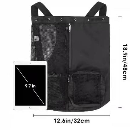 Grey Mesh Drawstring Swim Backpack with Wet Pocket - Lightweight Beach, Gym, Outdoor Sports Bag - 245g