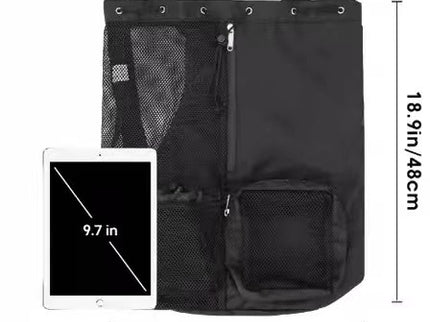 Light Grey Mesh Drawstring Swim Backpack with Wet Pocket - Lightweight Beach, Gym, Outdoor Sports Bag - 245g