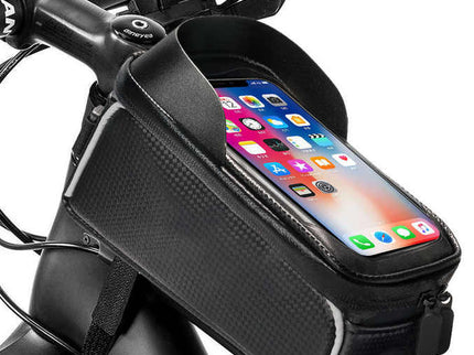 Waterproof Bicycle Phone Frame Bag with Sun Visor, TPU Touchscreen, and Storage Pockets for Road and Mountain Bikes