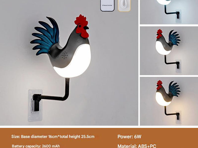 Grey USB Rechargeable Rooster Wall Lamp with Sound, Aromatherapy, and Decorative Design ‚Äö√Ñ√¨ Creative Nightlight for Bedroom and Corridor