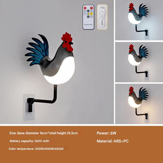 Grey USB Rechargeable Rooster Wall Lamp with Sound, Aromatherapy, and Decorative Design ‚Äö√Ñ√∂‚àö√ë‚àö¬® Creative Nightlight for Bedroom and Corridor