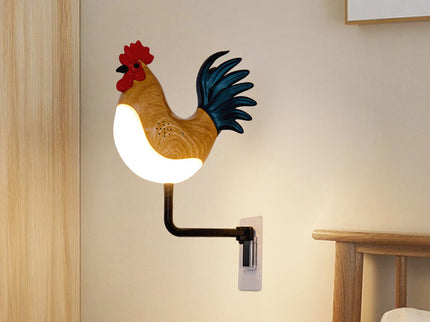 Silver USB Rechargeable Rooster Wall Lamp with Sound, Aromatherapy, and Decorative Design - Creative Nightlight for Bedroom and Corridor