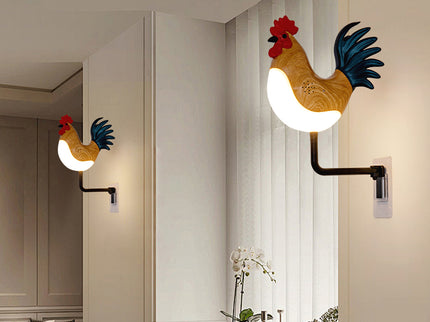 Silver USB Rechargeable Rooster Wall Lamp with Sound, Aromatherapy, and Decorative Design - Creative Nightlight for Bedroom and Corridor