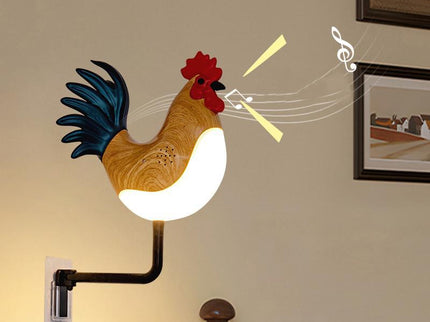 Silver USB Rechargeable Rooster Wall Lamp with Sound, Aromatherapy, and Decorative Design - Creative Nightlight for Bedroom and Corridor