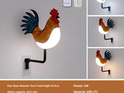 Brown USB Rechargeable Rooster Wall Lamp with Sound, Aromatherapy, and Decorative Design - Creative Nightlight for Bedroom and Corridor