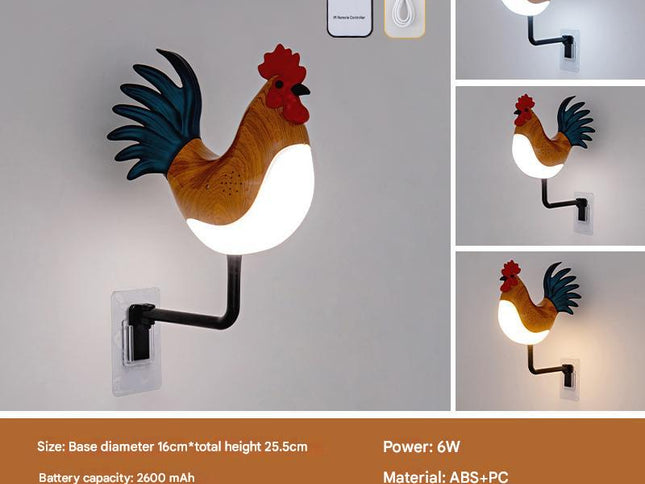Brown USB Rechargeable Rooster Wall Lamp with Sound, Aromatherapy, and Decorative Design - Creative Nightlight for Bedroom and Corridor