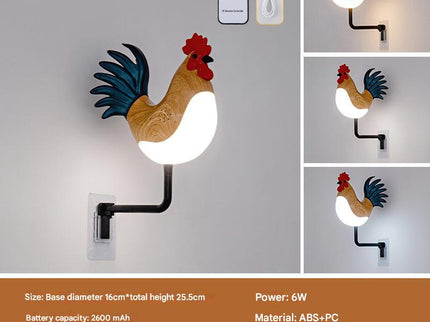 Yellow USB Rechargeable Rooster Wall Lamp with Sound, Aromatherapy, and Decorative Design - Creative Nightlight for Bedroom and Corridor