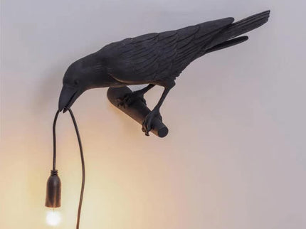 Black Bird Right Wall Lamp Nordic Resin Bird Wall Lamp - Creative Animal Bedside Decorative USB Night Light, Stylish Bird Perched Lamp for Bedroom and Living Room