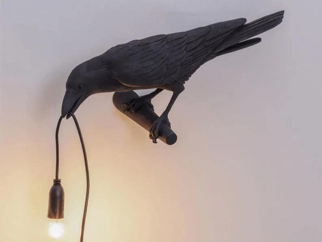 Black Bird Right Wall Lamp Nordic Resin Bird Wall Lamp - Creative Animal Bedside Decorative USB Night Light, Stylish Bird Perched Lamp for Bedroom and Living Room