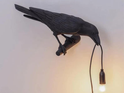 Black Bird Left Wall Lamp Nordic Resin Bird Wall Lamp - Creative Animal Bedside Decorative USB Night Light, Stylish Bird Perched Lamp for Bedroom and Living Room