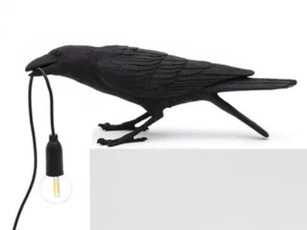 Black Bird Sitting Shape Nordic Resin Bird Wall Lamp - Creative Animal Bedside Decorative USB Night Light, Stylish Bird Perched Lamp for Bedroom and Living Room