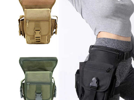 Khaki Tactical Outdoor Leg Bag - 900D Durable Multi-Layer Waist Pack for Cycling, Fishing, and Security