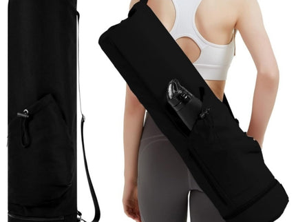 Black Durable Yoga Mat Carry Bag ‚Äì Multi-Functional Fitness Backpack with Wet Pocket(Mugs are filming props, not included)