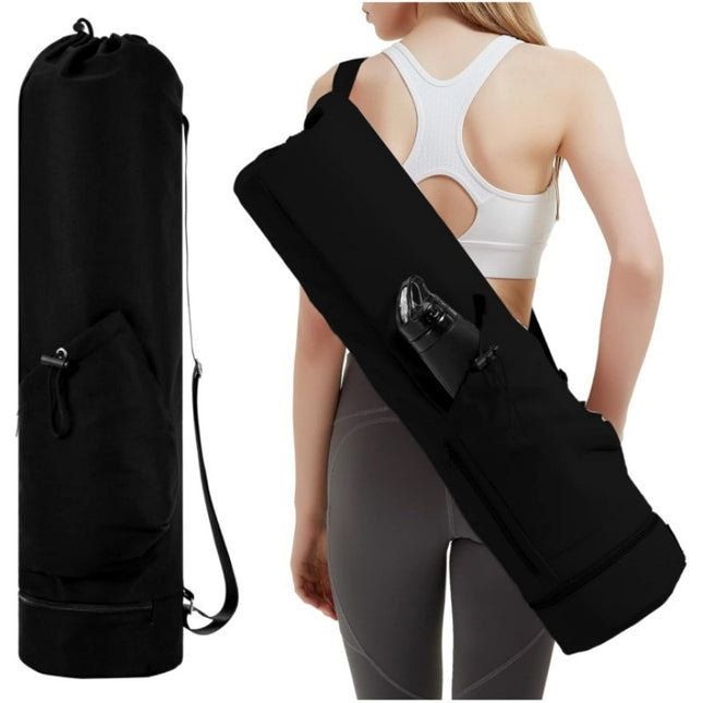 Black Durable Yoga Mat Carry Bag ‚Äö√Ñ√∂‚àö√ë‚àö¬® Multi-Functional Fitness Backpack with Wet Pocket(Mugs are filming props, not included)