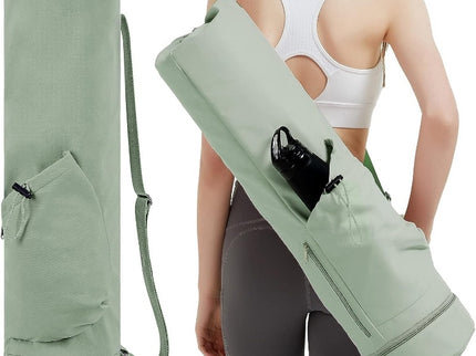 Green Durable Yoga Mat Carry Bag - Multi-Functional Fitness Backpack with Wet Pocket(Mugs are filming props, not included)