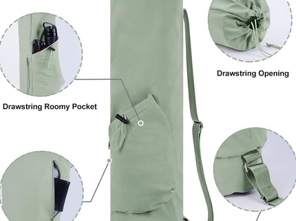 Green Durable Yoga Mat Carry Bag - Multi-Functional Fitness Backpack with Wet Pocket(Mugs are filming props, not included)