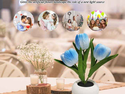 Orange Flowers USB Tulip Night Light - Bedroom Decor Table Lamp with PU Flowers & Ceramic Pot, Perfect Gift for Family & Friends