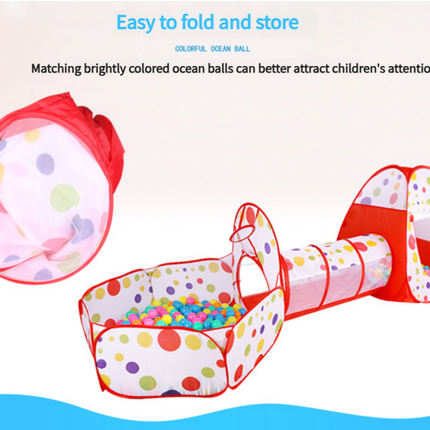 Red 3-in-1 Kids Play Tent Set - Foldable Indoor/Outdoor Tunnel and Ball Pit with Fence