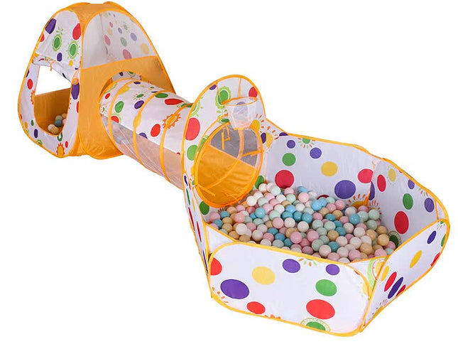Orange 3-in-1 Kids Play Tent Set - Foldable Indoor/Outdoor Tunnel and Ball Pit with Fence