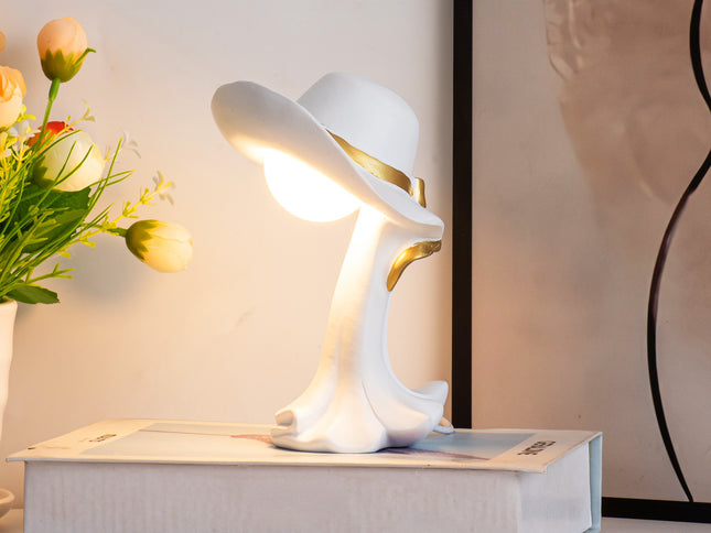 White Creative Cowboy Hat USB Table Lamp for Home and Office Decor