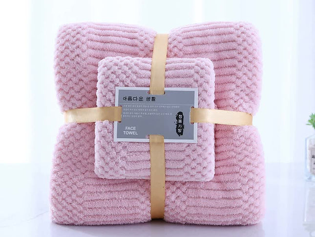 (2 PCS Light Pink) Coral Fleece Towel and Bath Towel Set - Ultra Soft, Absorbent, and Lint-Free for Home and Spa