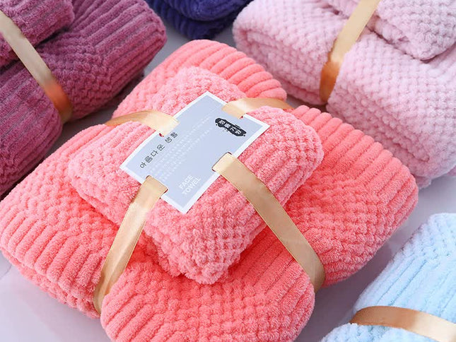 (2 PCS Light Pink) Coral Fleece Towel and Bath Towel Set - Ultra Soft, Absorbent, and Lint-Free for Home and Spa