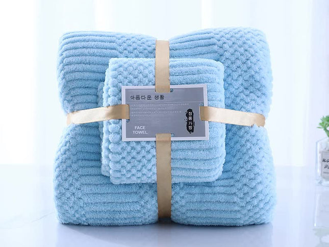 (2 PCS Light Blue) Coral Fleece Towel and Bath Towel Set - Ultra Soft, Absorbent, and Lint-Free for Home and Spa