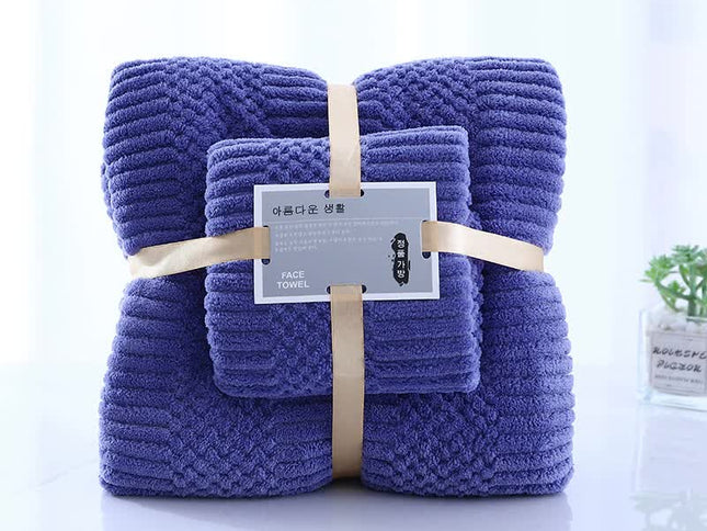 (2 PCS Dark Blue) Coral Fleece Towel and Bath Towel Set - Ultra Soft, Absorbent, and Lint-Free for Home and Spa