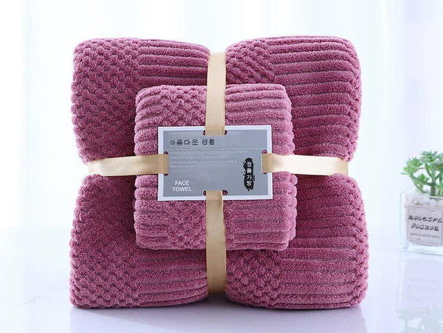 (2 PCS Purple) Coral Fleece Towel and Bath Towel Set - Ultra Soft, Absorbent, and Lint-Free for Home and Spa